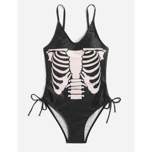 Skeleton One Piece Swimsuit Black & White Multiple Sizes Available XS-L